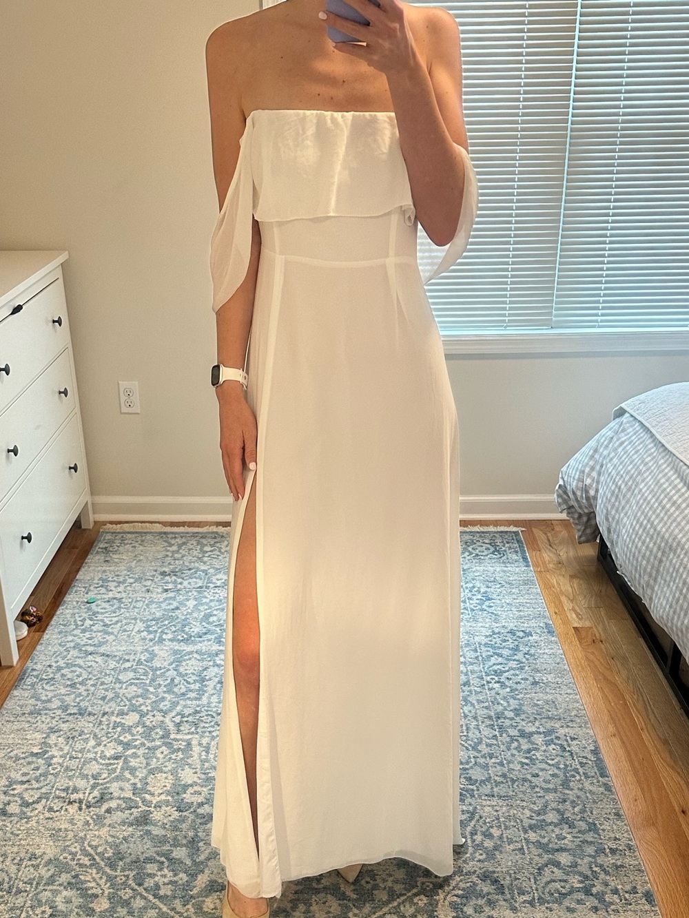 White Strapless Maxi Dress with Slit - Picture 1 of 3